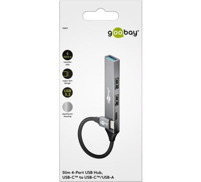 Goobay Slim 4-Port USB Hub, USB-C™ to USB-C™/USB-A, USB 3.2