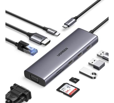 UGREEN 9-in-1 Type-C Hub | HDMI | VGA | LAN | SD/TF | 100W PD | USB3.0
