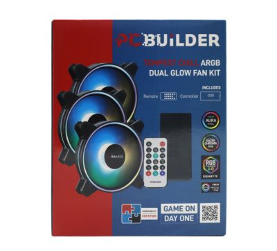 PCBuilder Tempest Chill Fan Kit 3x120MM Dual Glow ARGB Fan + Controller + RF Remote